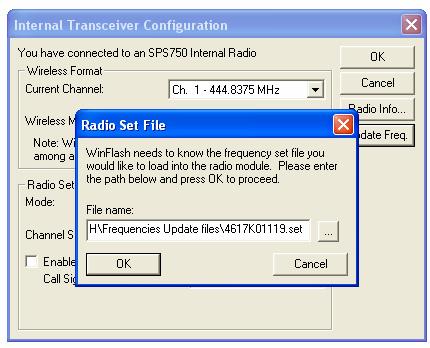 3. Browse your computer and then select the Frequencies Update file to load: 4. Click OK. The utility uploads the Frequencies Update file to the radio. Checking the radio information 1.