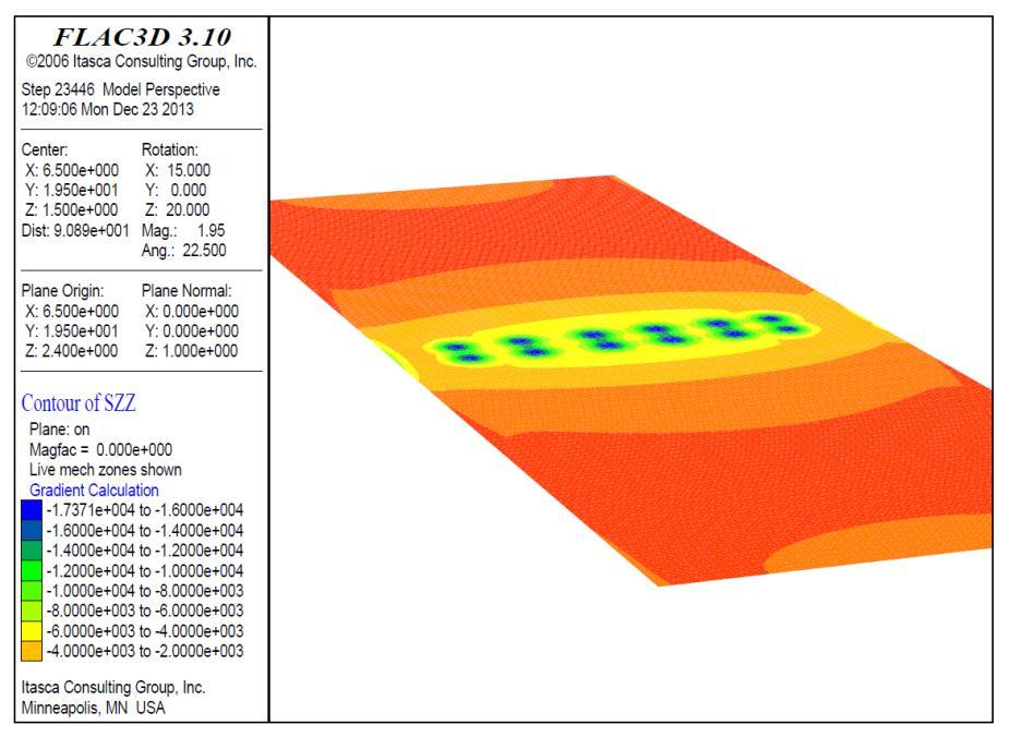 EPS - LDS Calculations - Brigham City Page 7 Results - 12 kip tire load - top of EPS Plan view of plane cut horizontally through model at top of EPS layer (z = 2.4 m).