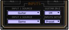 POD HD500 Edit: Overview 2 Inputs Panel Input Source selectors Input Sources: Choose the sources for Inputs 1 & 2.