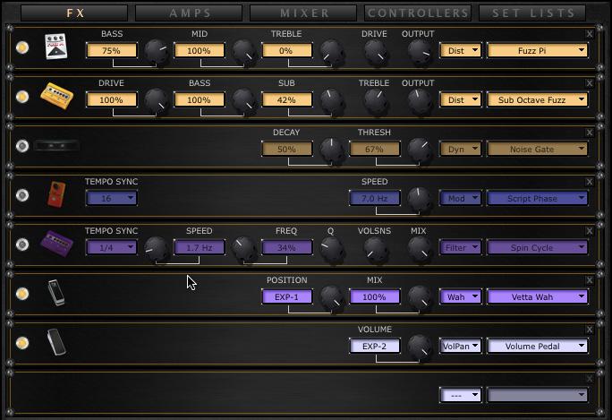 POD HD500 Edit: Editing FX & Amps Editing FX & Amps This area of the GUI offers 5 buttons to display each of the different Edit Panel Views - FX, Amps, Mixer, Controllers and Set Lists.