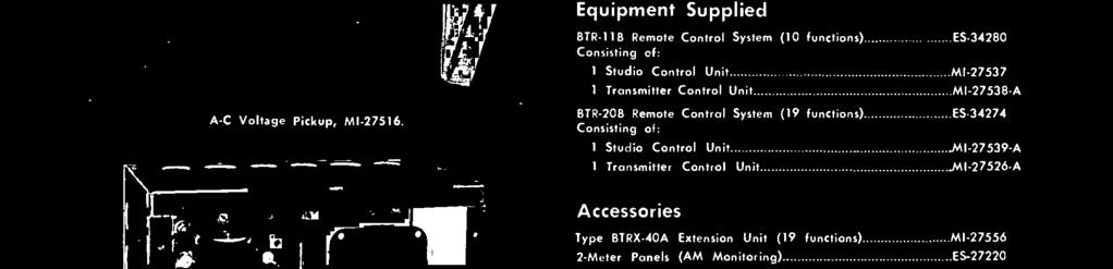 Accessories Type BTRX -40A Extension Unit (19 functions) MI -27556 2 -Meter Panels (AM
