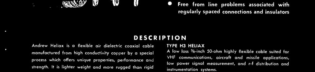 DESCRIPTION TYPE H3 HELIAX A low loss 3e -inch 50 -ohm highly flexible cable suited for VHF communications,