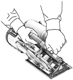 making any repairs to the saw. 1. Loosen but do not remove the bevel adjustment screw. 2. Adjust the saw deck to the desired angle. The saw is capable of rotating from 90 to 45.