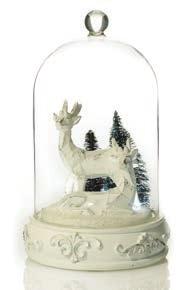 WHITE REINDEER IN GLASS CLOCHE LIGHTUP