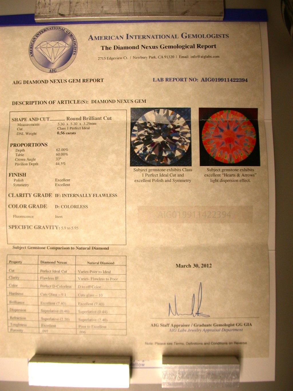 Fig. 3. The Diamond Nexus Labs Gemological Report for the examined gemstone.