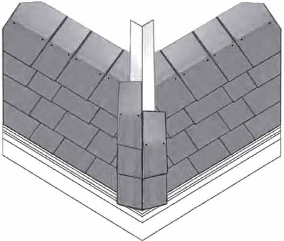 TWO-PIECE HIP AND RIDGE APPLICATION: HIP AND RIDGE PREPARATION After installing field shakes, hips and ridges should be prepared by installing a minimum 6" wide piece of non-corrosive metal, UV