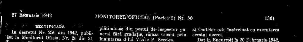 ComercialA a Pescariilor. 2. Th. Alexandrescu, actual inspettor general far/ gradate (grupa A 26, tip 18), la inspector general en 1 gra.