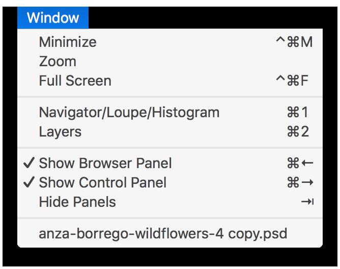Window Minimize: Minimizes your screen. Zoom: Zooms your window to full-size (doesn t hide menu bar). Full Screen: Toggles full-screen mode (hides menu bar).