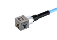 25 inch cube, titanium housing 356A03 (5-ft integral cable plus 5-ft extension cable w/bnc plug termination) 356A03/NC (5-ft integral cable only with 4-pin jack termination) 10 mv/g, 2 to 5k Hz, (1.