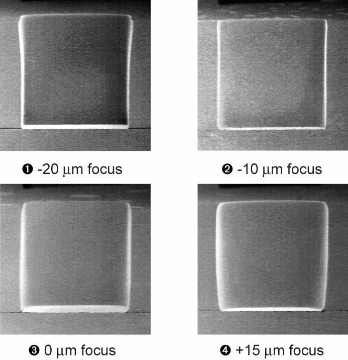 The number in the black circle below each photograph matches the numbers in the Bossung plot (Figure Figure 5(b): SEM photographs of contact linearity at 1400 mj/cm 2 (ghi-line) and -10 μm focus