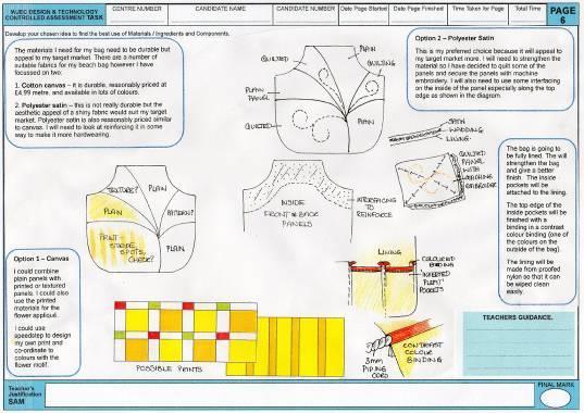 GCSE Design and Technology (Textiles Technology) Teachers' Guide 13 Page 6 Materials/Components Mark Description of Attainment 0 No development of materials/components presented.