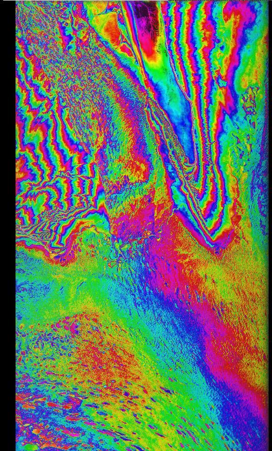 Interferogram: can be generated by complex computerized processes from phase data of two radar imagery of a common area of the Earth surface collected in two different times.