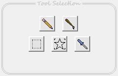 Drawing Tools There are 5 basic drawing tools: 1) Pencil, 2) Brush, 3) Select, 4) Shapes and 5) Eyedropper. Each tool may have additional options.