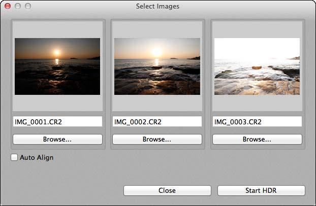 Specify the required settings, then click the [Start HDR] button. Make required selections to adjust the image.