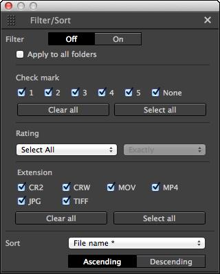 () () () () () Thumbnail display filter on/off By setting to [On], only thumbnails matching the filtering option set with () the filtering options menu are displayed.