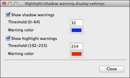 Displaying Areas Beyond the Set Range with Warning Indicators (Highlight/Shadow Warning) You can set up warning indicators for both highlighted and shadowed parts, which is effective for checking the