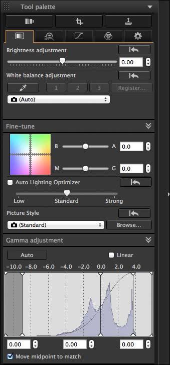 Tool Palettes With DPP, you can adjust images with the tool palettes by switching between various tool palette windows according to your editing requirements.