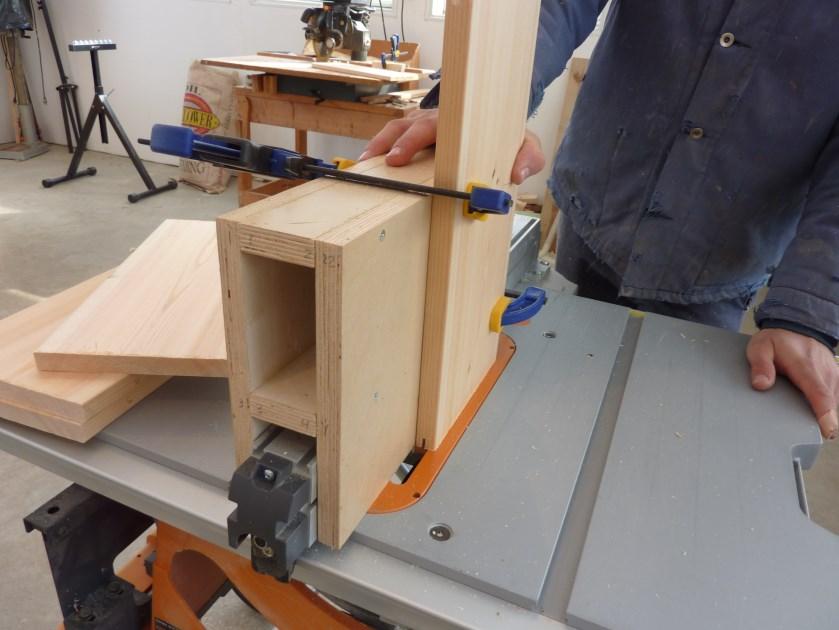If you flip the sides around, the grooves probably will not exactly line up. To cut the tenons on the end pieces, we suggest you use a tenoning jig (see photos at right).