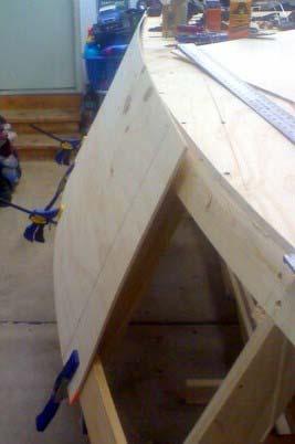 ) The boats framing is faired, that is, cut to follow the fair curves of the side and bottom panels, so that the plywood planking will have a nice flat surface to lay against and