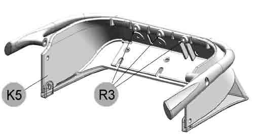 4) Replace the cover on the machine and secure with the 4 screws (K2). 5) Secure the rollbar with the 2 screws (R1). Fig. 59 Fig.