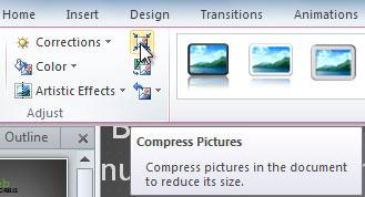 Compressing Pictures Page 6 You'll need to monitor the file size of your presentations that include pictures, especially if you send them via email.