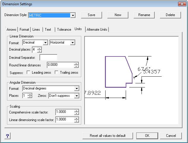 In the Units tab, the Linear Dimension format will remain Decimal, but the Decimal places setting will change to 4 as shown in Figure 8.14.