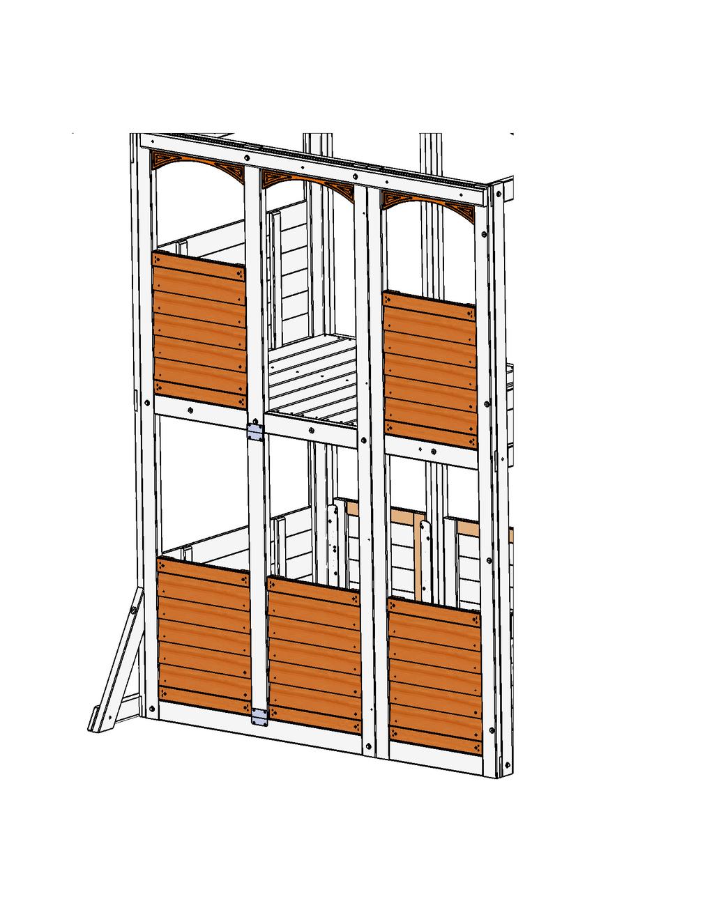 Step 12: Install Window and Wall Inserts Part 3 - Back Wall E: On the Back of the assembly, install 5 (649A) Short Half Walls, 1 in the lower and upper openings of (2677) Narrow Panel, 2 in the lower