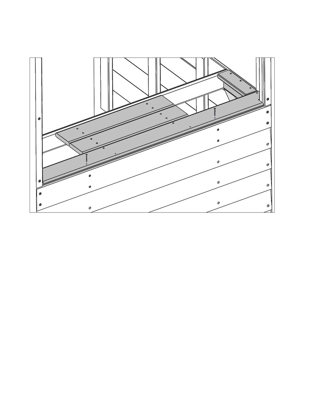 7) H: Tight to (2685) Counter Top and centred over the middle 2 (5736) Counter Joists with ends flush to the outside edges attach 2 (2716) Counter Mid Tops with 4 (TS) #6 x 30 mm Trim Screws per