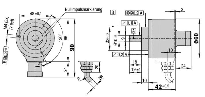 Incremental Encoder, face mount and servo flange Number of lines to, imensional drawing servo flange Incremental Encoder ervo or face mount flange Connector or cable outlet Protection class up to IP