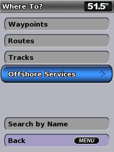 Where To? Use the Where To? option on the Home screen to search for, and navigate to, waypoints, routes, tracks, and services such as nearby fuel, repairs, and ramps.
