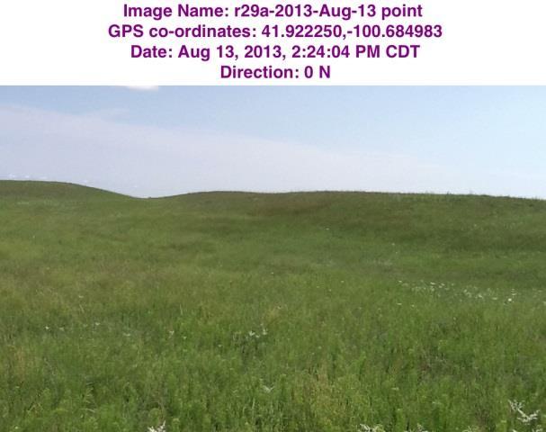 The app stamps the pasture/transect name, GPS location, date, and direction looking on each photo point, plot, and data.