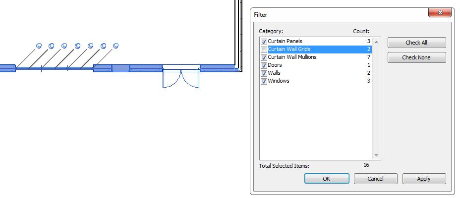 Curtain Wall Grids can be filtered out and then the Comments parameter would show up on the remaining