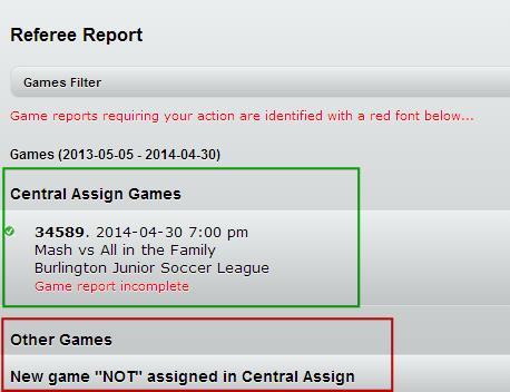 The referee report screen has a games filter on the top of the screen that allows you to filter existing game reports for editing, or view game reports that are incomplete.