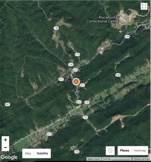 location. For example, Boissevane, Virginia is quite literally a wide spot in the road in forested hilly terrain.