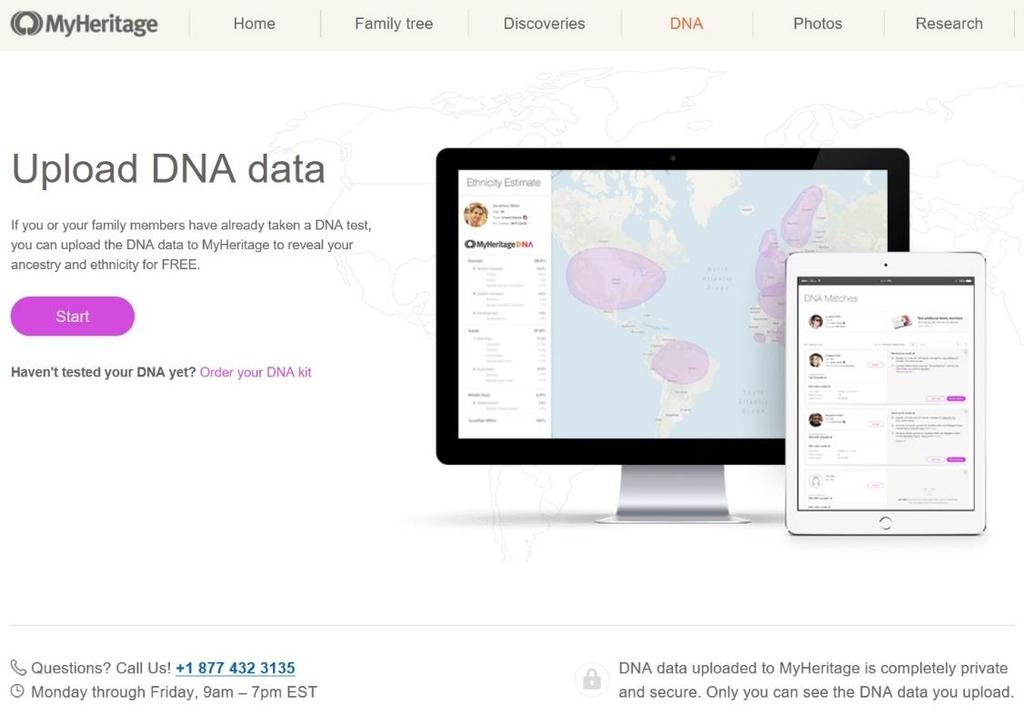 from the download. Click on Start from the Upload DNA data landing page.