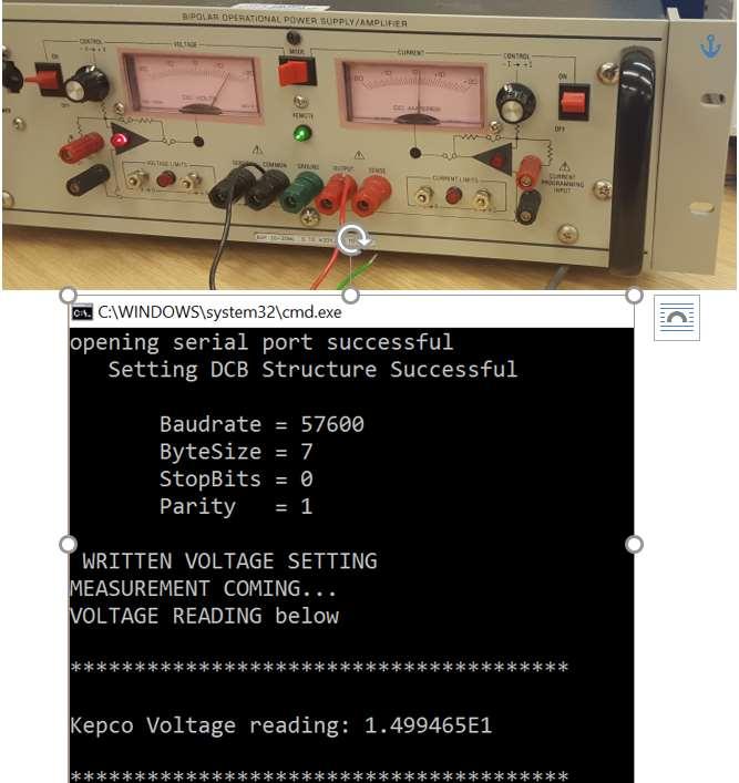 Figure 5.4: Kepco voltage set remotely and printed by program 5.2.