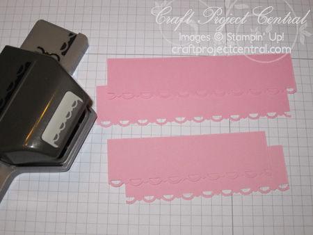 Step 10 Using the Scallop Trim Border punch, punch one side of the two 1-1/4 x 4 pieces and one side of the two 1-1/4 x 5