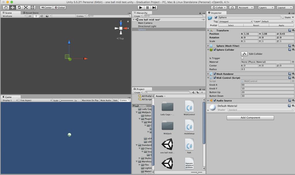 Appendix B Screenshot of the single ball in unity which is