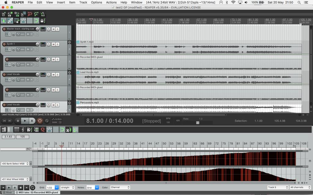 Appendix E Screenshot of the interface of Reaper with multiple tracks, a