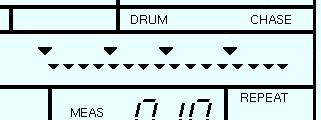 THE BEAT/CLOCK POSITION INDICATORS The pattern beat/clock position indicators appear in the upper right area of the LCD, where large inverted triangles represent each beat in the measure, and small