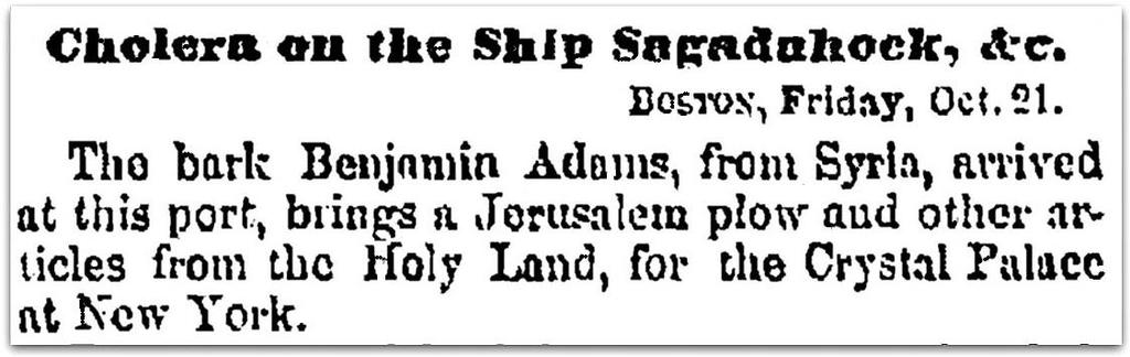 The Albany Evening Journal added this report about the arrival of the Benjamin Adams: Source: GenealogyBank.