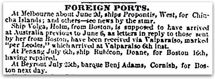 Holy Land, for the Crystal Palace at New York? Notice that it stopped in Boston, Massachusetts, on 21 October 1853 before continuing on to New York City. When Was the Ship in Syria?