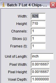Let s take a closer look at the original image Specifically the dimensions as given in the header. We can see how ImageJ decided on these numbers by looking at the Image>Properties menu item.