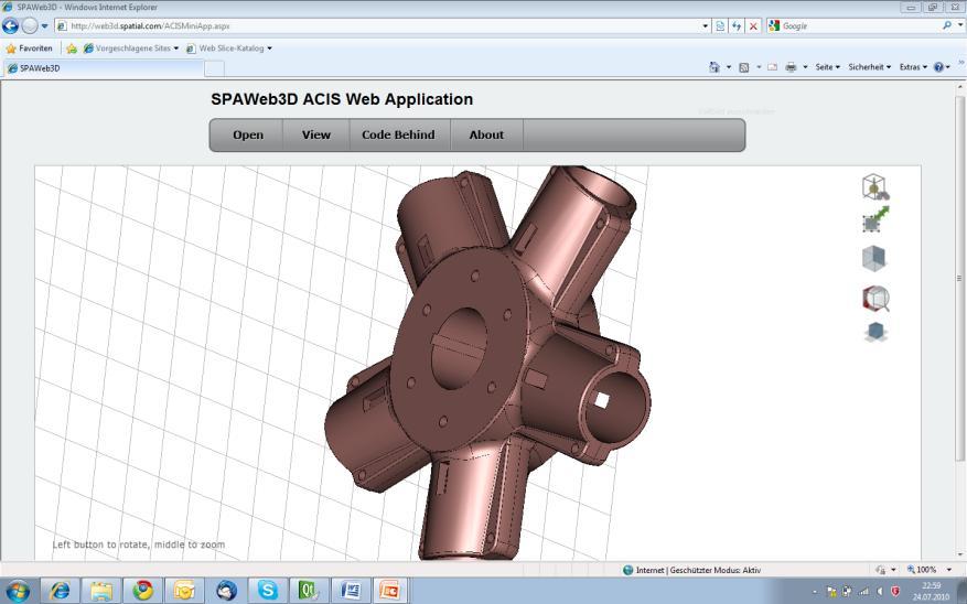 Webinterface to ACIS Kernel Technology: The ACIS Kernel sends X3D models to the