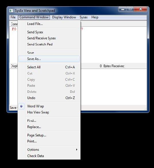 down menu to save the SysEx message as a file on your computer for later use.