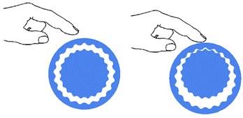 Figure 5: Haptic Clutch. The user selectively engages the physical outer wheel with the virtual inner wheel by pressing down, and iparts oentu to the inner wheel by spinning and releasing.