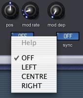 Panning INIT POS Menu As well as being able to be synchronised to a MIDI clock (tempo), the panning LFO may have its initial position set after a specific MIDI event is received.
