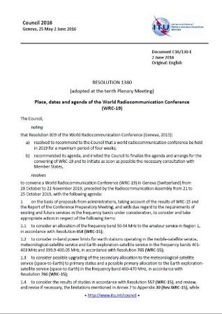 WRC-19 agenda items Issues of interest AI 1.5 ESIMs in shared Ka-band AI 1.14 HAPS AI 1.