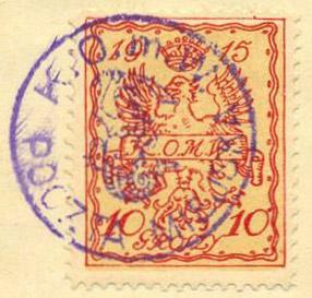 Introduction to the cancellations of Warsaw's town post stamps Four postal cancellations and one