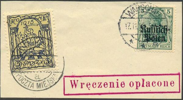 Wręczenie opłacone (Delivery paid) postmark To stop the endless production of new town post stamps or overprints by the Citizens Committee, the German postal authorities forced Warsaw to discontinue